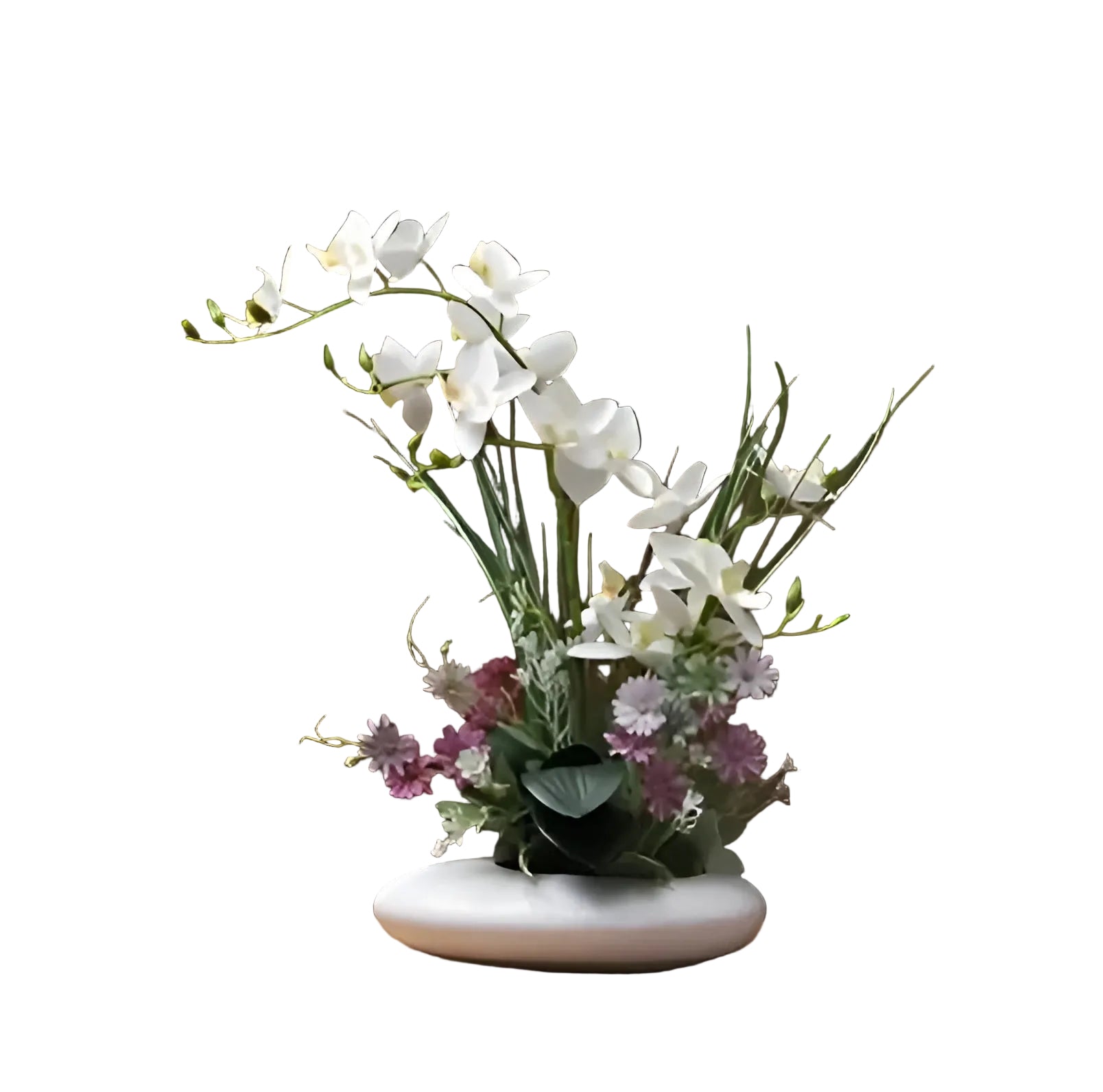 Moderne Keramikvase mit Taubenfigur & Orchideen – Stilvolle Deko für Wohnzimmer & Eingangsbereich - Vase