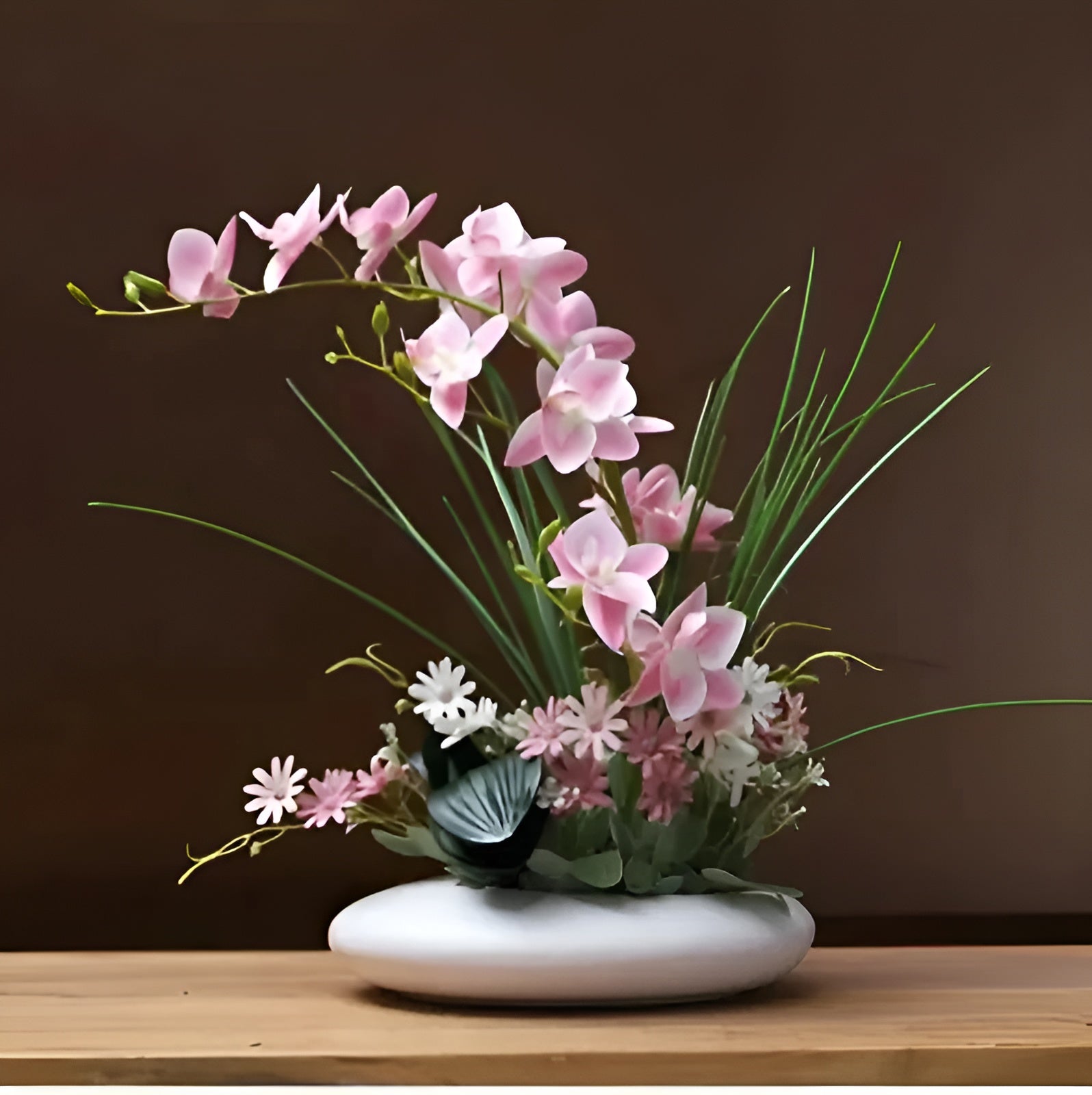 Moderne Keramikvase mit Taubenfigur & Orchideen – Stilvolle Deko für Wohnzimmer & Eingangsbereich - Vase
