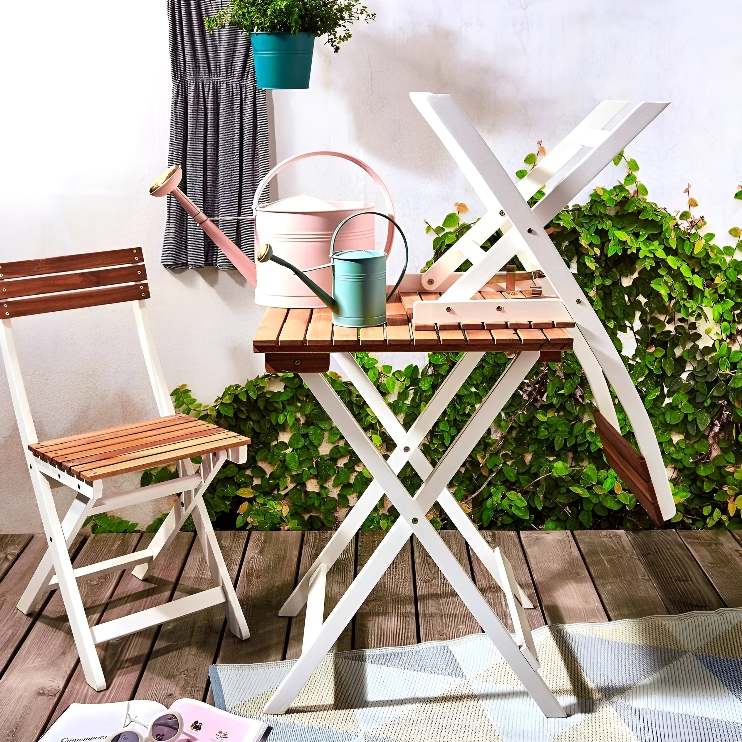 Morning Star Gartenmöbel-Set 3-teilig – Klappbar Massives Akazienholz Bistro-Set - Braun - Gartenmöbel-Set