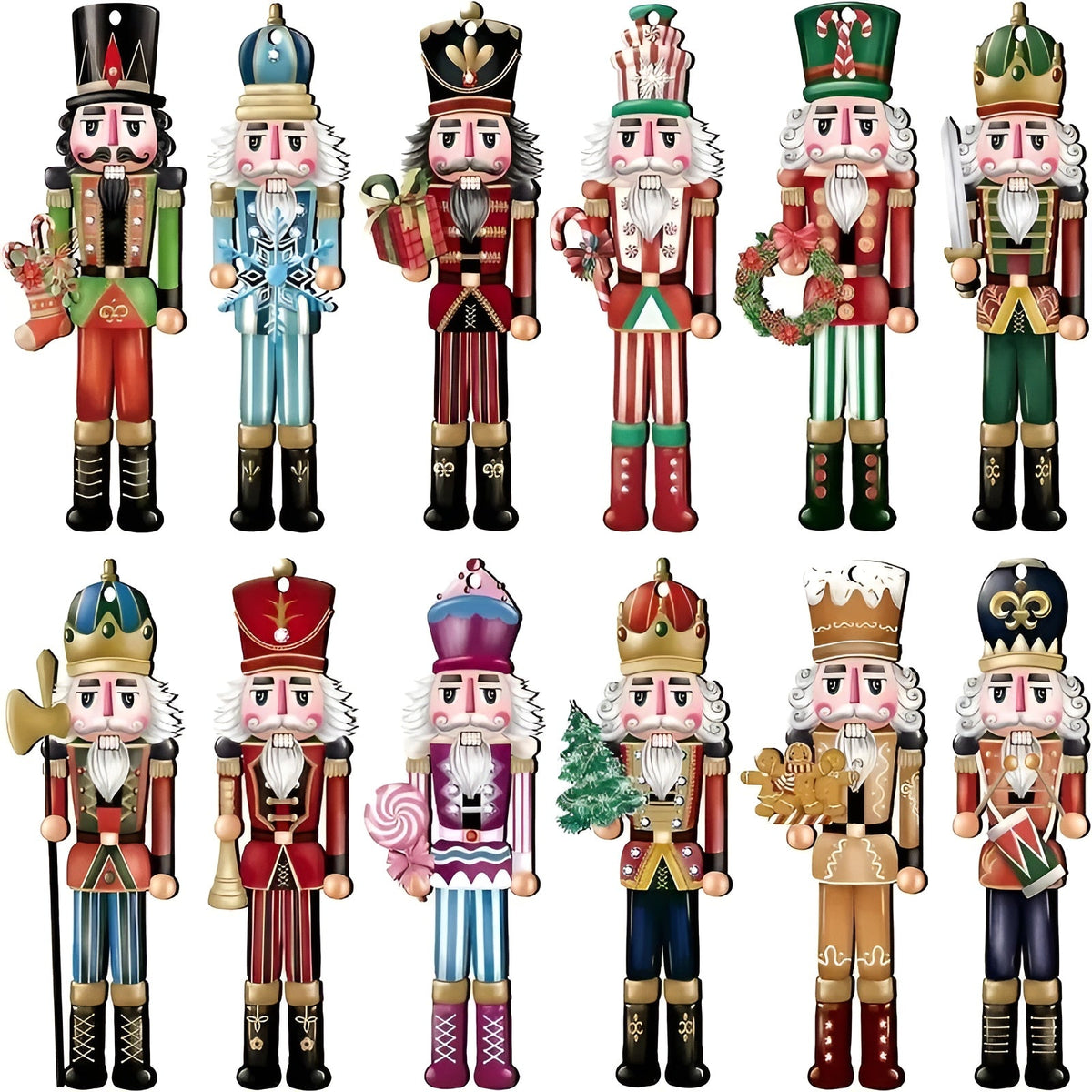 Nussknacker Figuren aus Holz – 12er Set | Perfekt für Weihnachtsbaum & Deko - Saisonale Dekoration