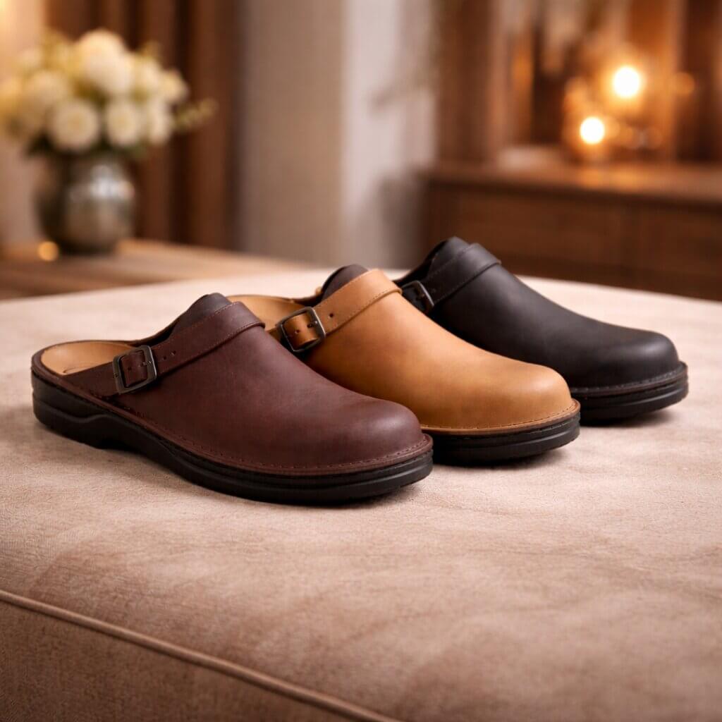 Orthopädische Leder-Slipper in Hellbraun für Damen und Herren