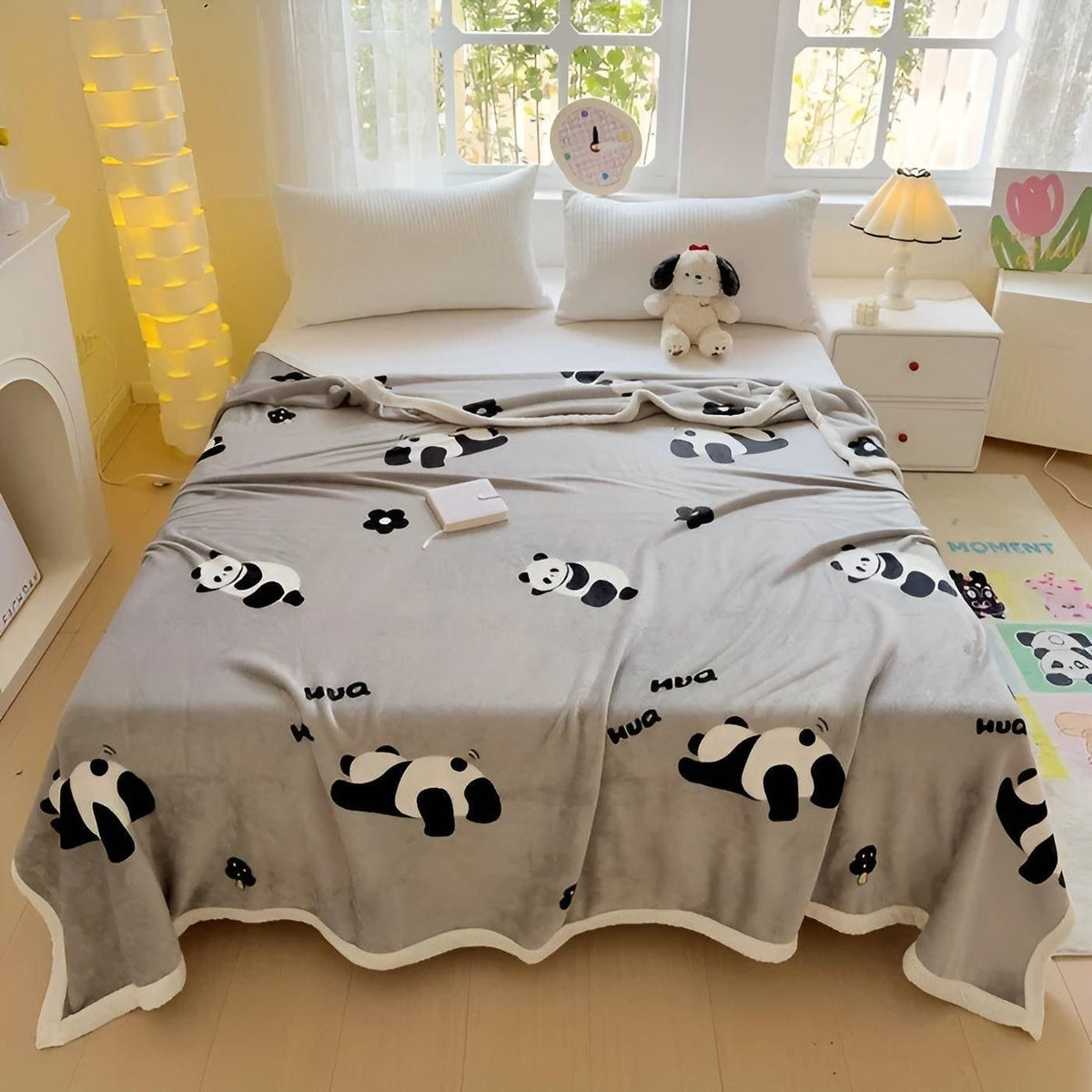 PandaSnug Blanket - Weiche und warme Panda Print Flanell Fleece-Decke - Blumen und Früchte / 100x150 cm - Saisonale
