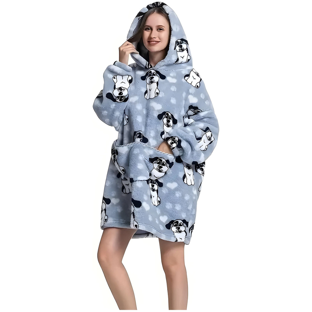 Patrina Kapuzen-Decke- Lässige Fleece-Wende-Decke mit Kapuze - Hund mit großen Ohren / Erwachsene Eine Größe passt