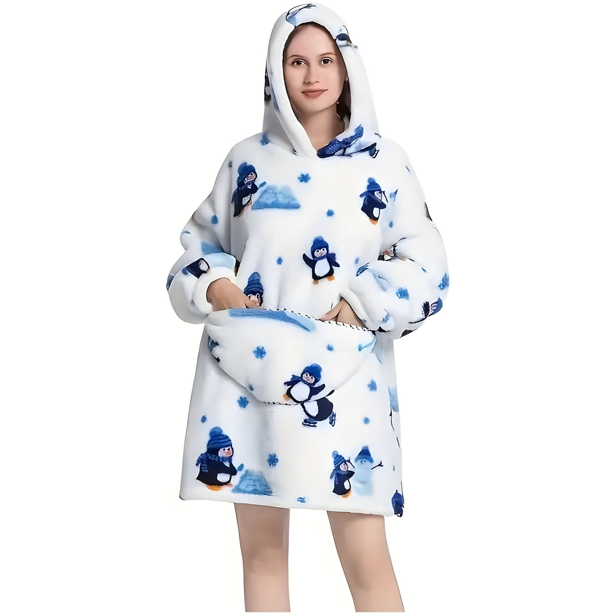 Patrina Kapuzen-Decke- Lässige Fleece-Wende-Decke mit Kapuze - Pinguin / Erwachsene Eine Größe passt für alle - Decke