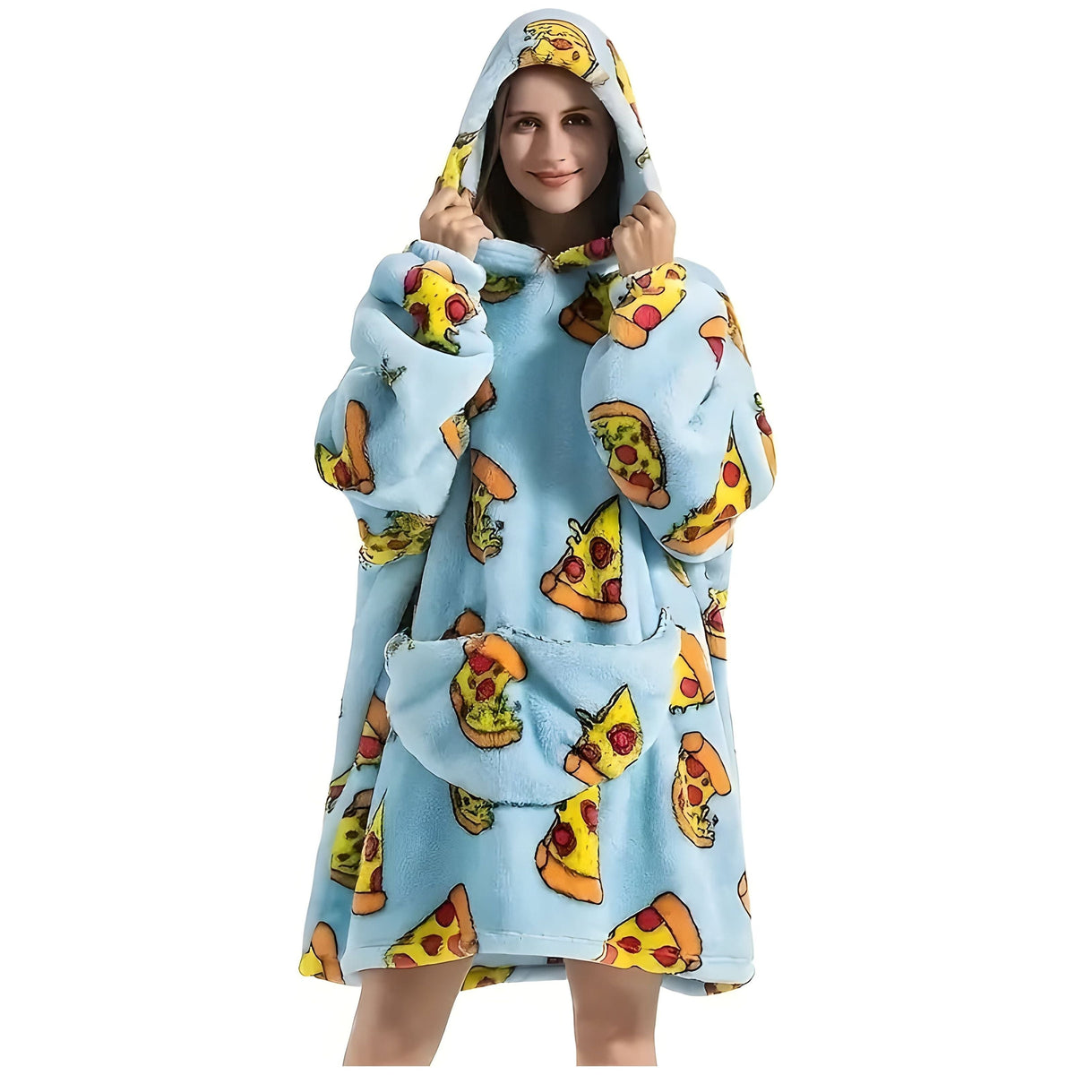 Patrina Kapuzen-Decke- Lässige Fleece-Wende-Decke mit Kapuze - Pizza / Erwachsene Eine Größe passt für alle - Decke