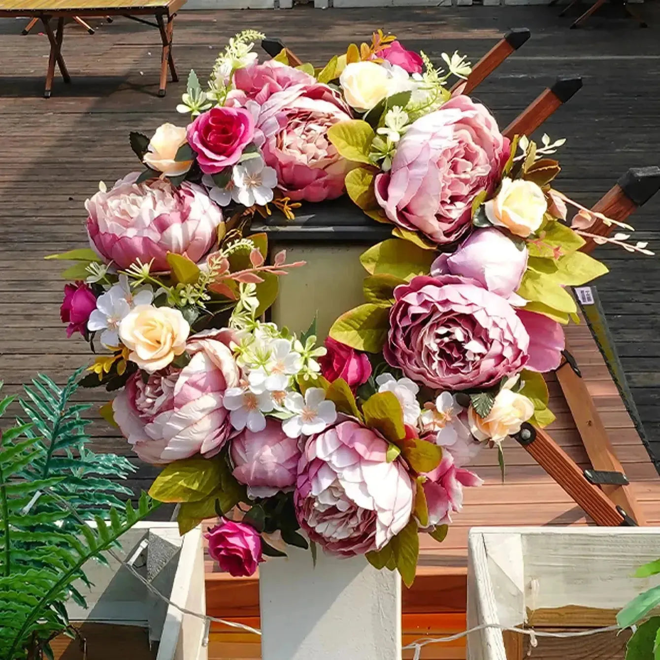 PeonyBloom Wreath - Künstliche Outdoor-Display Herbst Dekor Pfingstrose Kranz - Saisonale Dekoration