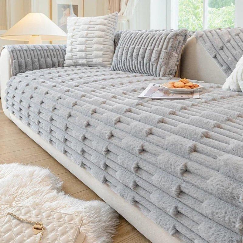 Plush Luxe - Rutschfester Universal Luxus Sofa Bezug - Hellgrau / 70 x 70cm - Sofabezug