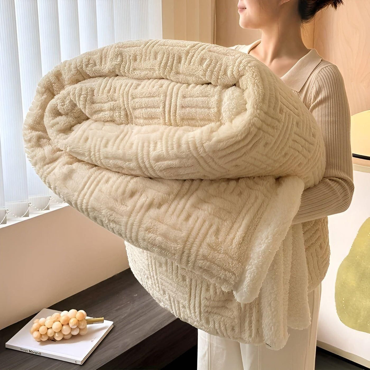PlushHaven Decke – Beidseitige weiche Plüschdecke für alle Jahreszeiten - Warme Aprikose / 100*150CM - Decke