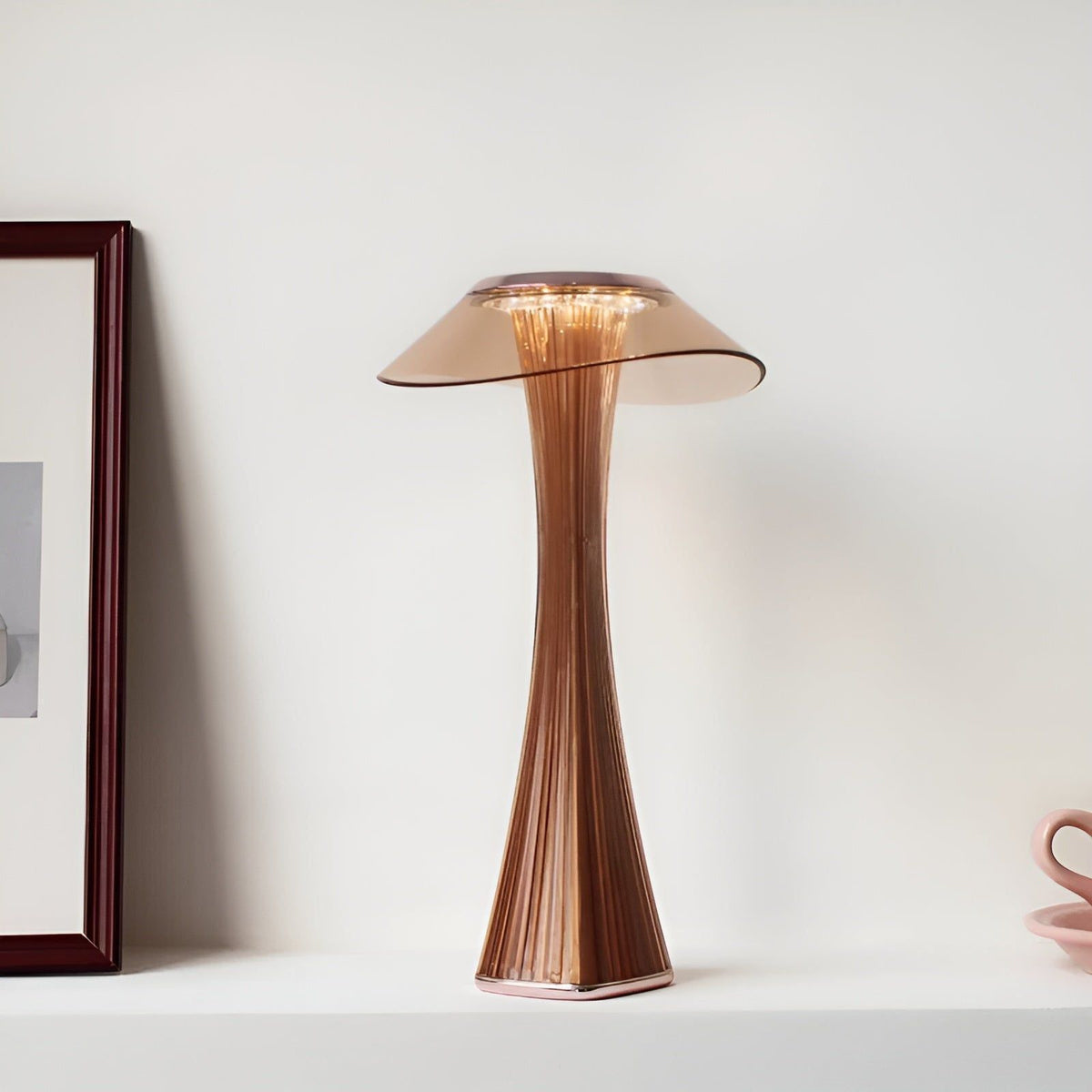 Gior Tischlampe - Wiederaufladbar Italienisch Kristall Nachttischlampe mit Smart Touch - Roségold - Tischlampe