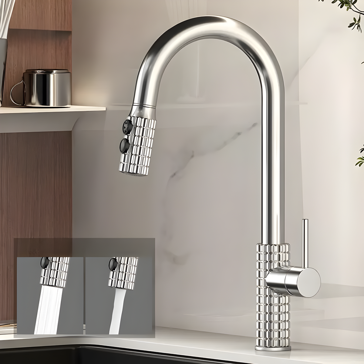QuintaFlow - Hoher Bogen Metall Küchenarmatur - Chrom - Wasserhahnarmatur