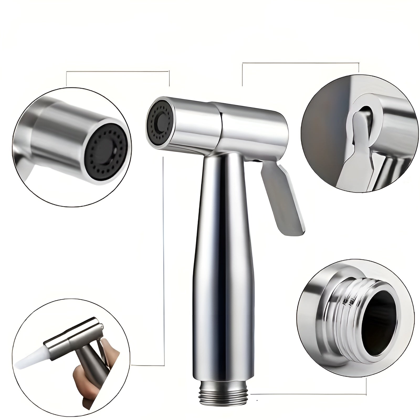 Reinigungssprüher für Bad und WC – Hochdruck Handbrause | Edelstahl mit Schlauch und Wandhalterung - Bidet-Duschen