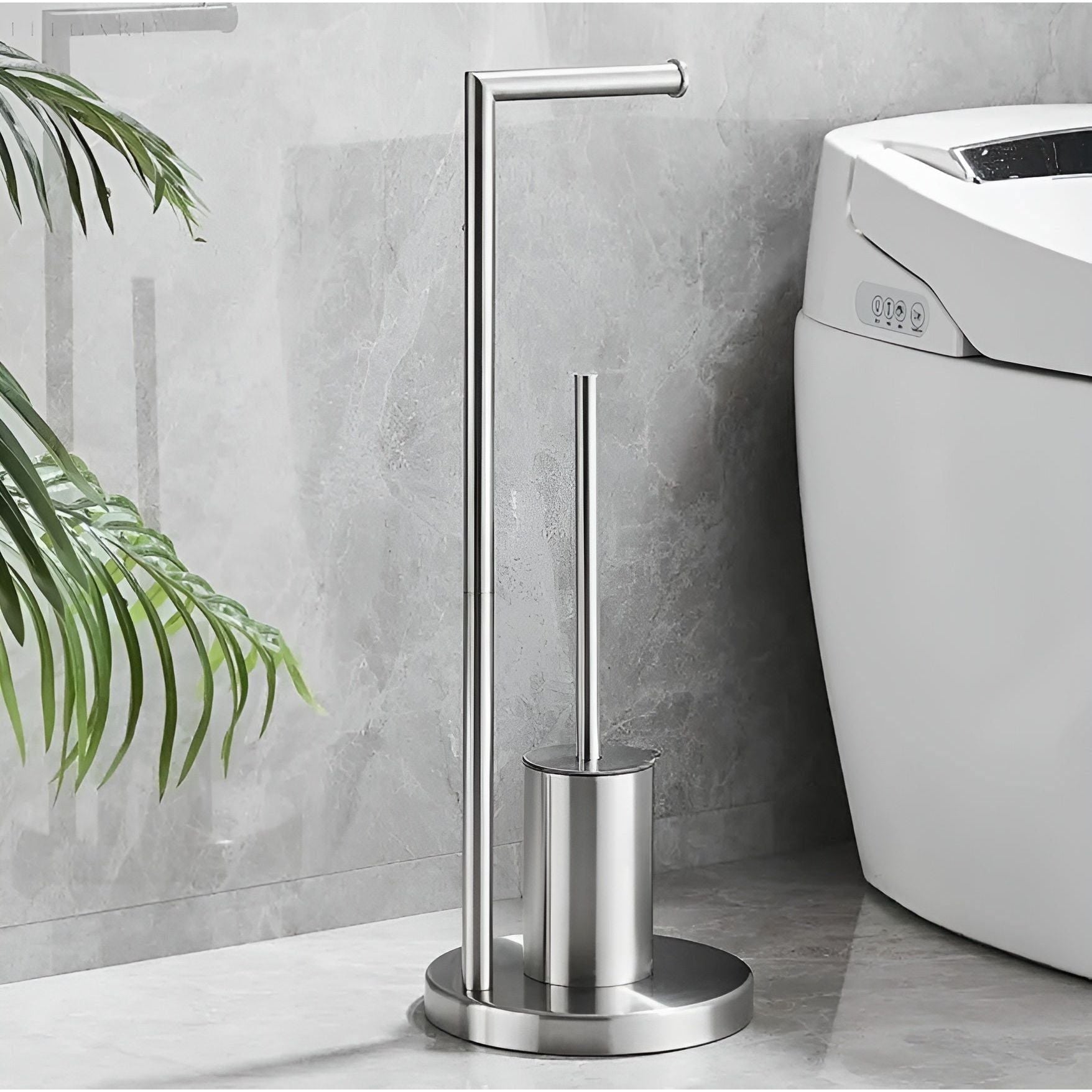 RollEase Holder - Funktionaler Badezimmer Toilettenpapierhalter mit Bürste - Silber - Wohnzubehör