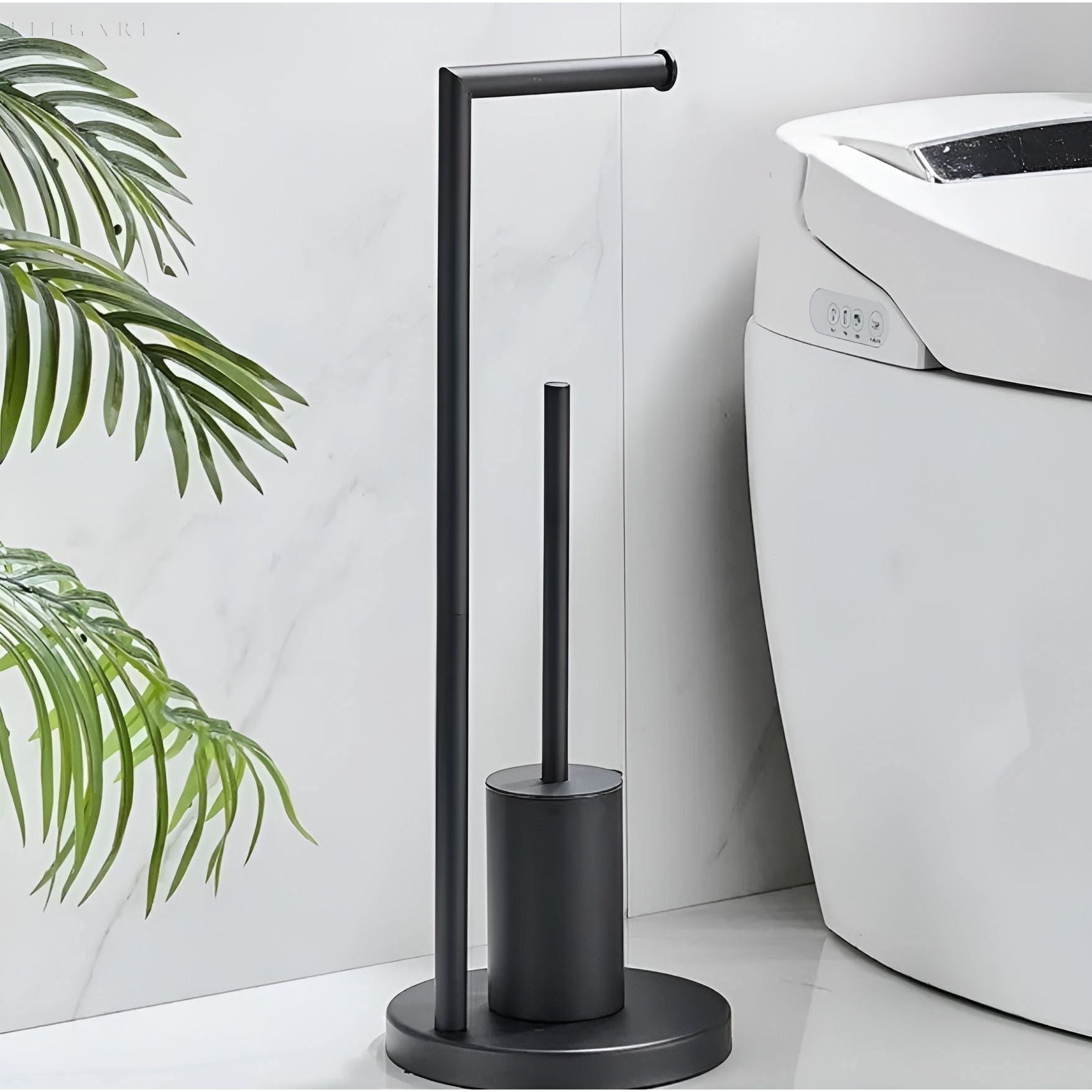 RollEase Holder - Funktionaler Badezimmer Toilettenpapierhalter mit Bürste - Schwarz - Wohnzubehör