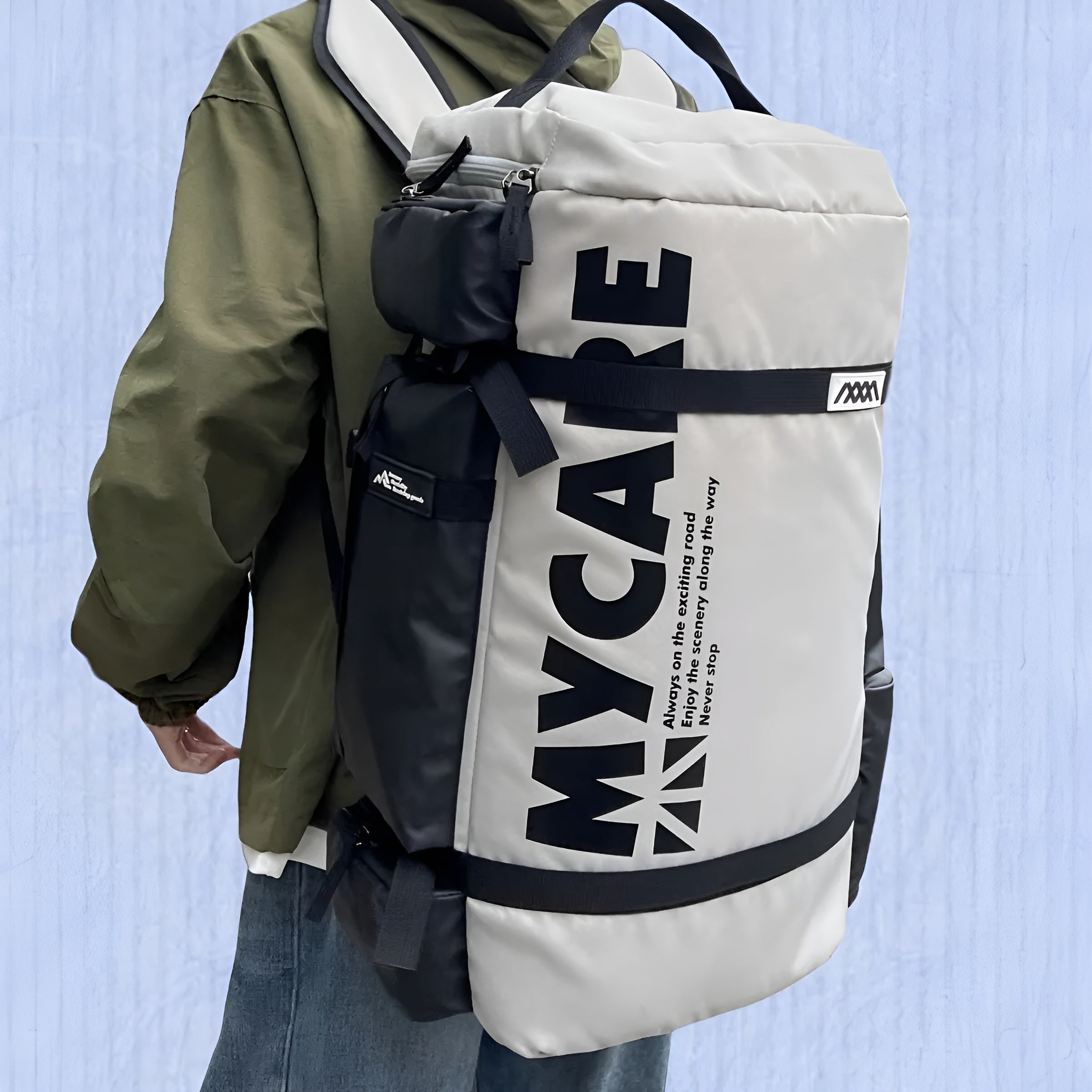 Rucksack – Geräumiges Ergonomische Schultergurte für komfortables Reisen - Beige-Khaki/Weiß - Reisetasche