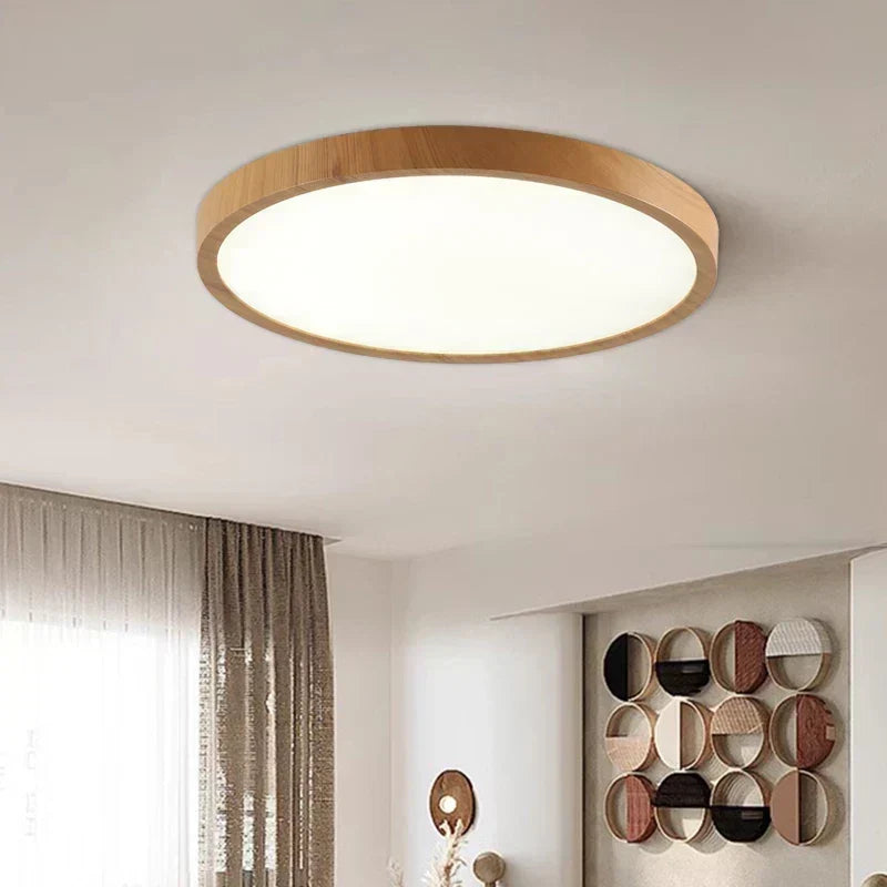 Runde LED-Deckenleuchte Holzoptik – Ultraflach Dimmbar Skandinavisch - Deckenleuchten