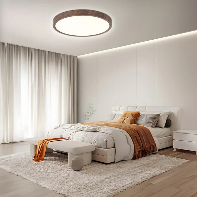 Runde LED-Deckenleuchte Holzoptik – Ultraflach Dimmbar Skandinavisch - Deckenleuchten