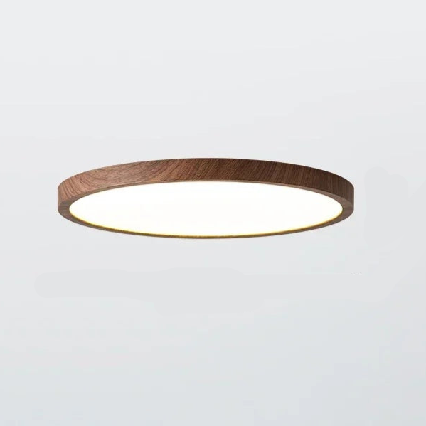 Runde LED-Deckenleuchte Holzoptik – Ultraflach Dimmbar Skandinavisch - Durchmesser 30 cm × Höhe 2,5 cm / Walnuss
