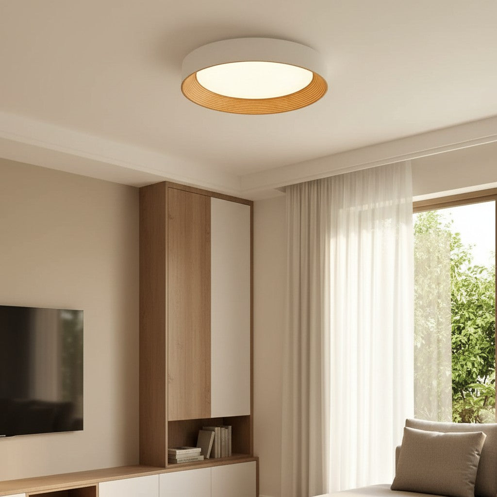Runde LED-Deckenleuchte mit Holzrand – Warmes Licht im Nordic Design - Deckenleuchte
