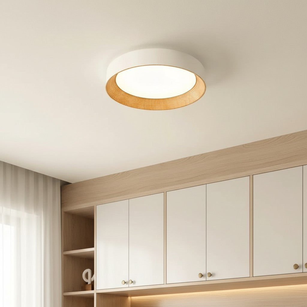 Runde LED-Deckenleuchte mit Holzrand – Warmes Licht im Nordic Design - Deckenleuchte