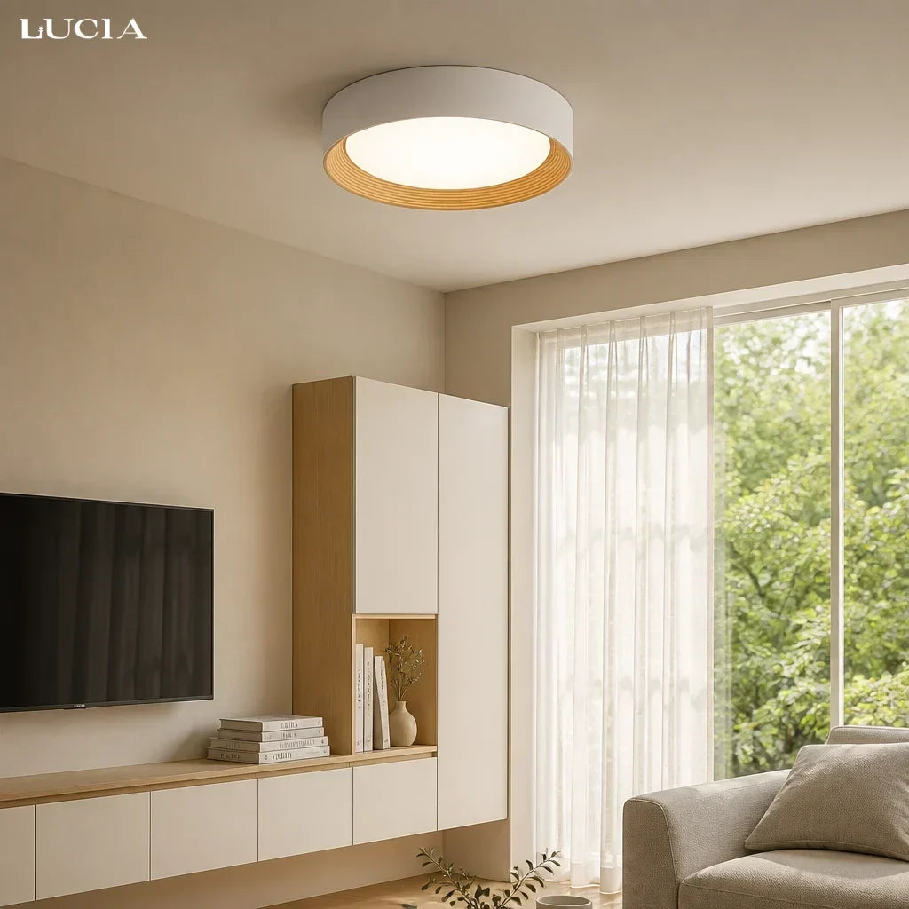 Runde LED-Deckenleuchte mit Holzrand – Warmes Licht im Nordic Design - Deckenleuchte