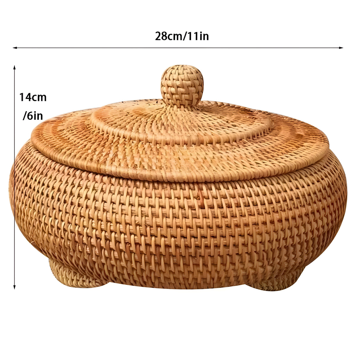RusticBreeze Basket - Handgefertigte Rattan Aufbewahrungsbox mit Deckel - 1L - Decke