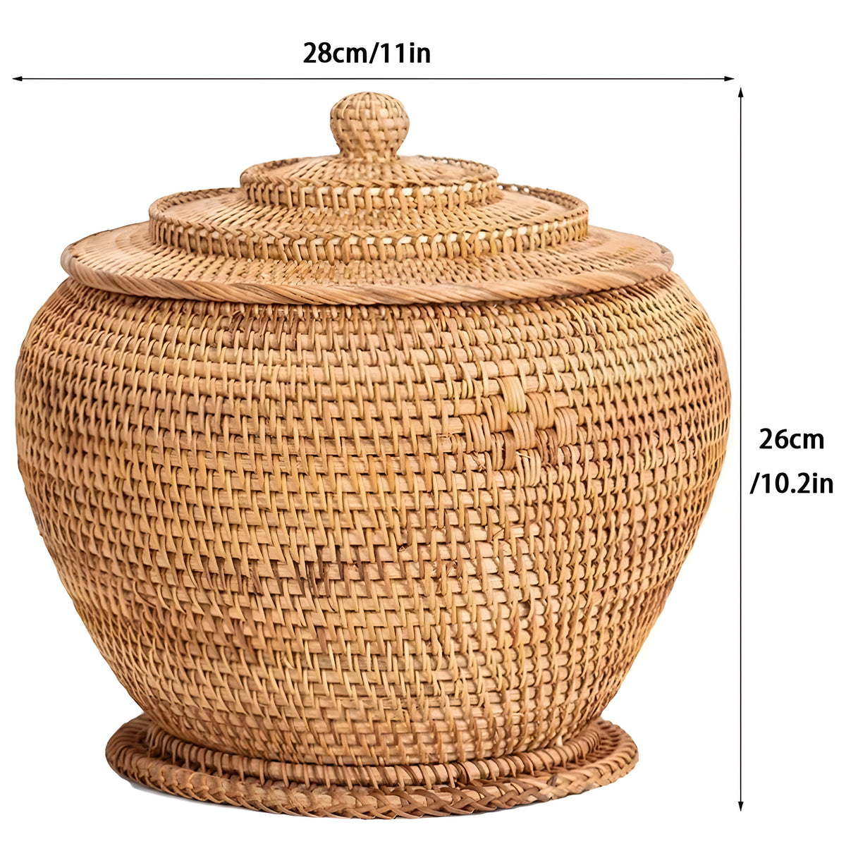 RusticBreeze Basket - Handgefertigte Rattan Aufbewahrungsbox mit Deckel - 2L - Decke