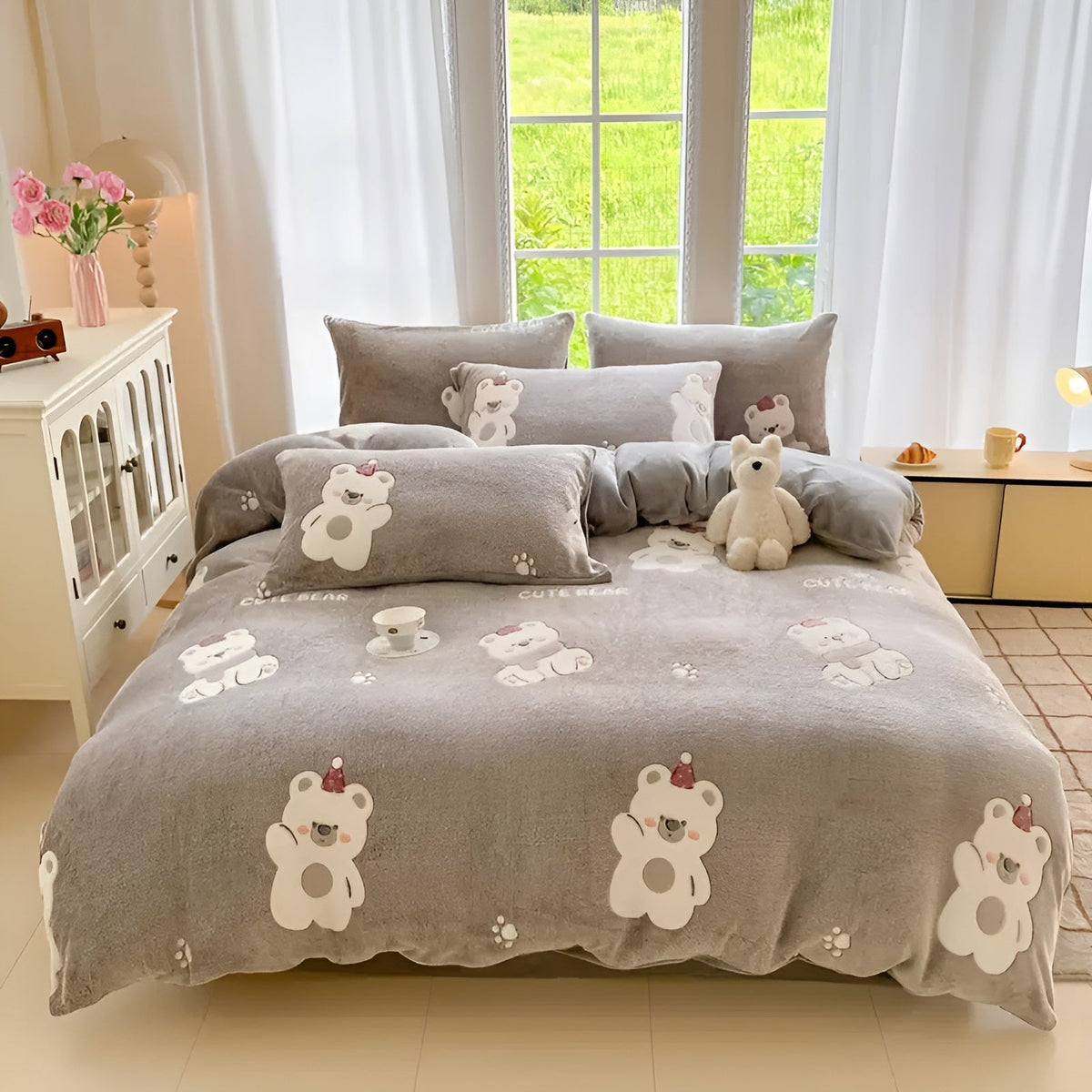 Samt-Bettwäsche mit Bärenmotiv – Weich und Kuschelig | Perfekt für Herbst und Winter - Bettwäsche-Set