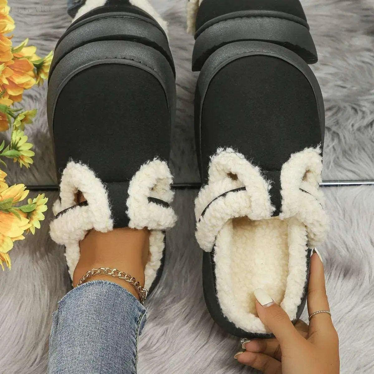 Sandi - Warme flauschige Hausschuhe - Black / 38-39 - Damenschuhe