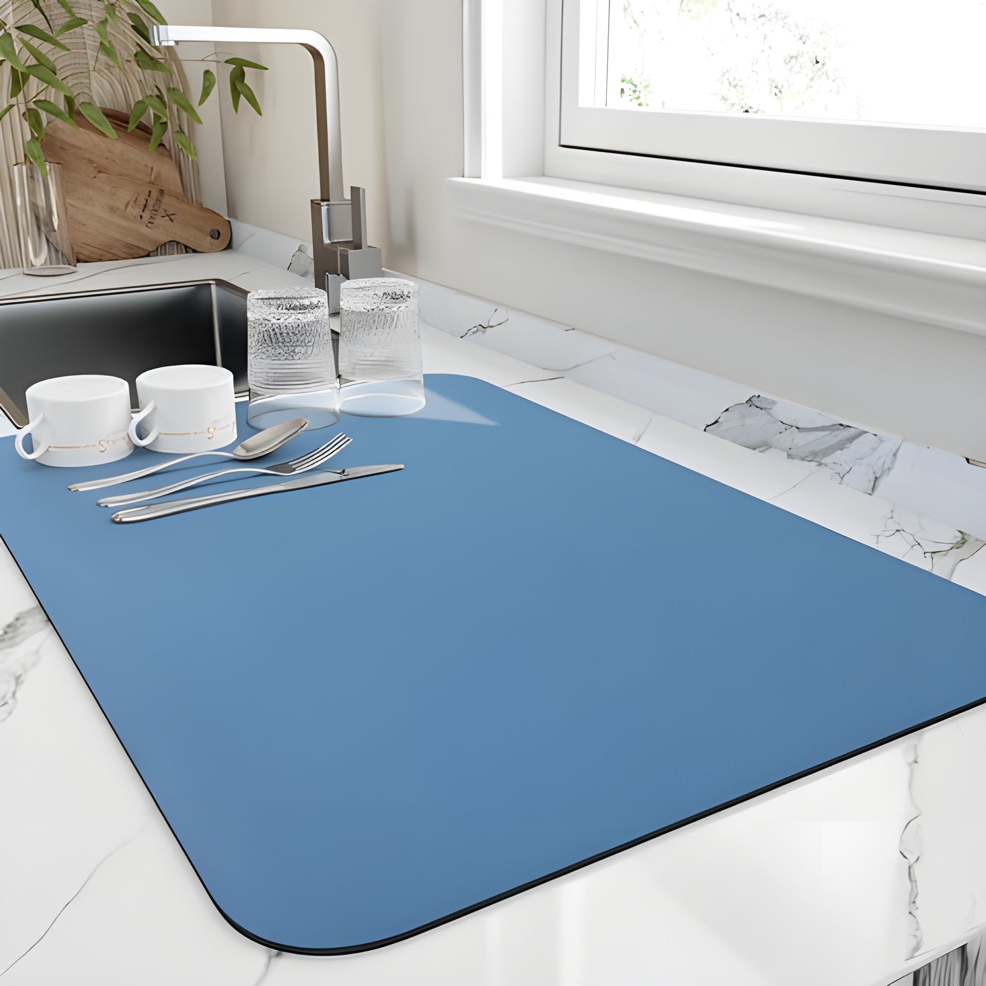 Saugstarke Geschirrabtropfmatte – Schnelltrocknende Lösung für eine ordentliche Küche - Klein (40 x 50 cm) / Blau