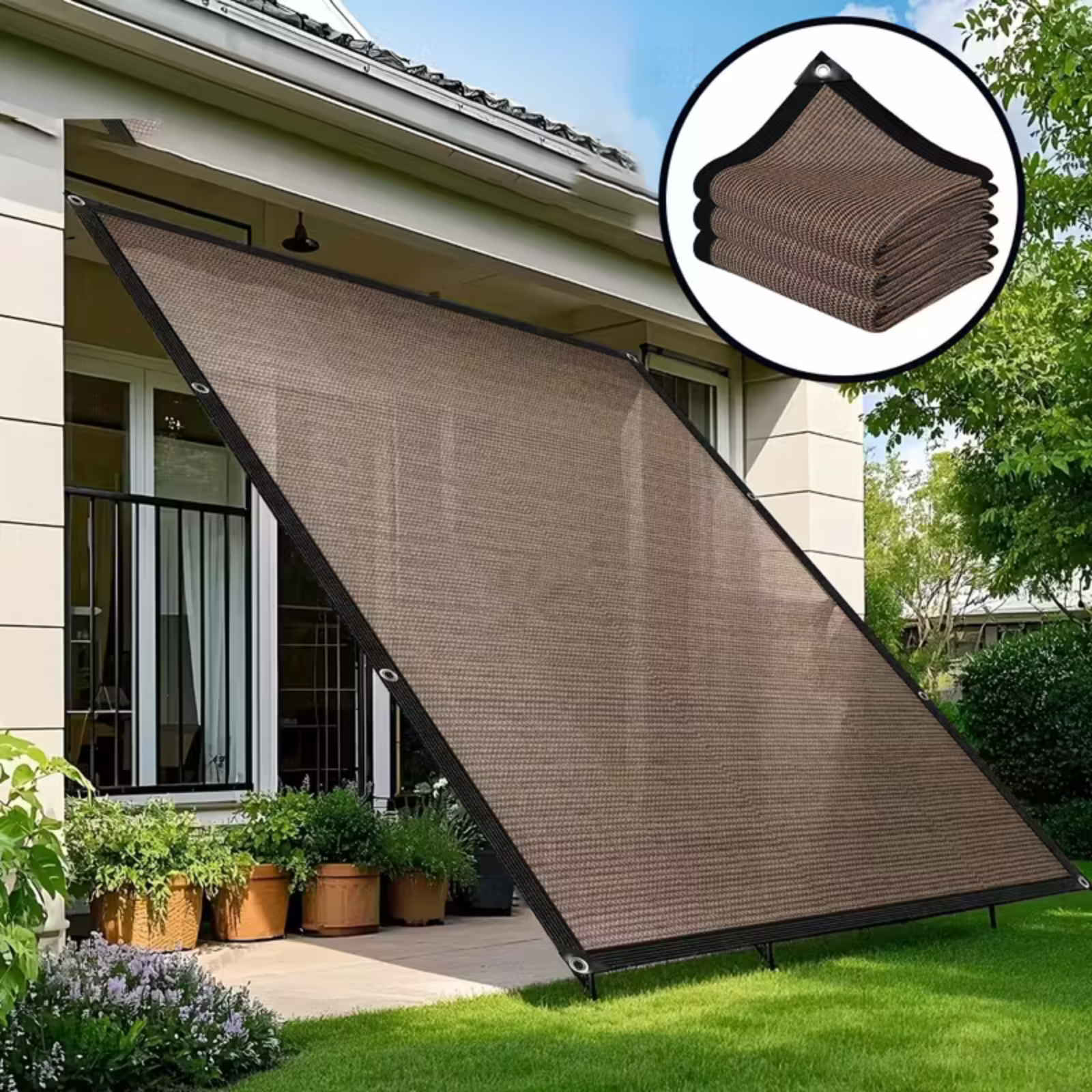 Schattiernetz mit Ösen – Sonnenschutz für Garten Terrasse & Gewächshaus - Braun / 200*300cm - Sonnenschirm