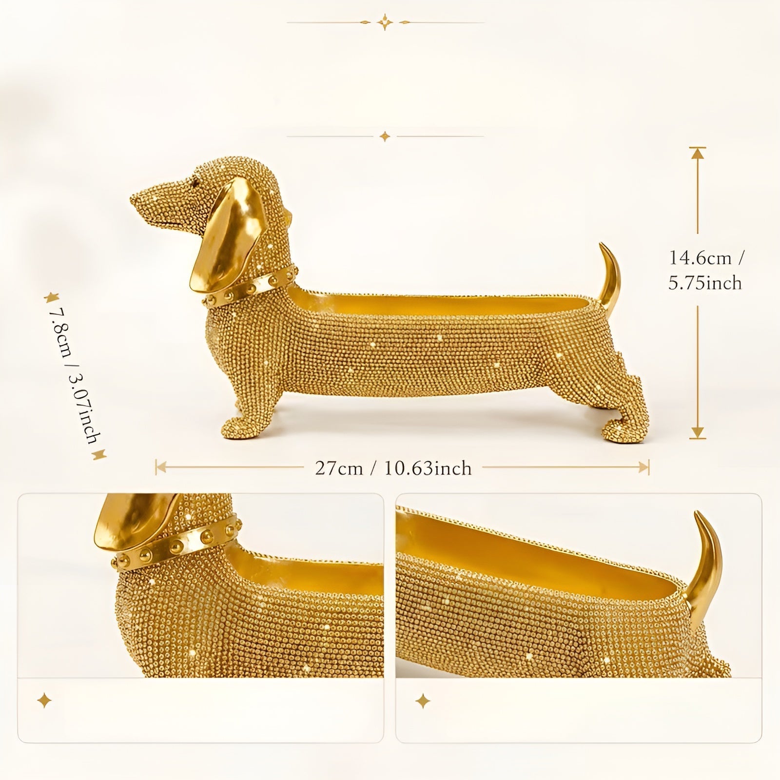 Schreibtisch-Organizer in Dackel-Form – Dekorative Stiftehalter-Figur für Büro und Homeoffice - Gold - Veranstalter