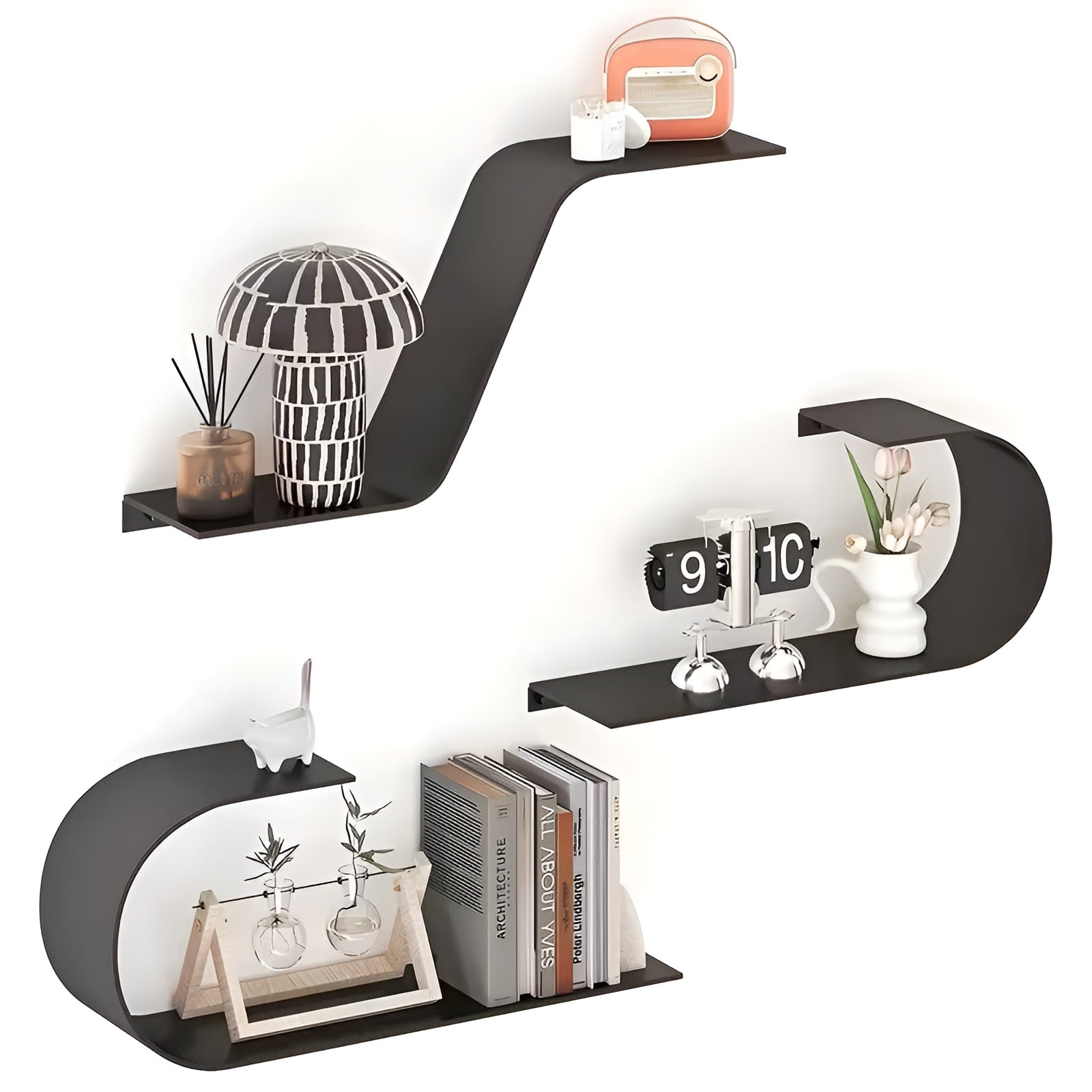 Schwebende Wandregale aus Eisen (3er-Set) – Modern & Extra Stabil | Große Wandmontage-Regale für Wohnzimmer und Küche