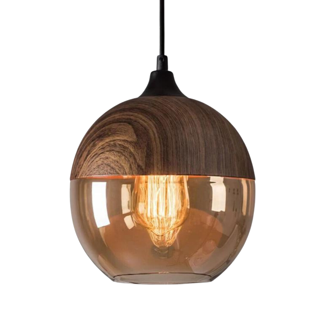 Skandinavische Pendelleuchte – Glas & Holzoptik zeitlos und stimmungsvoll - Typ A - Pendelleuchte