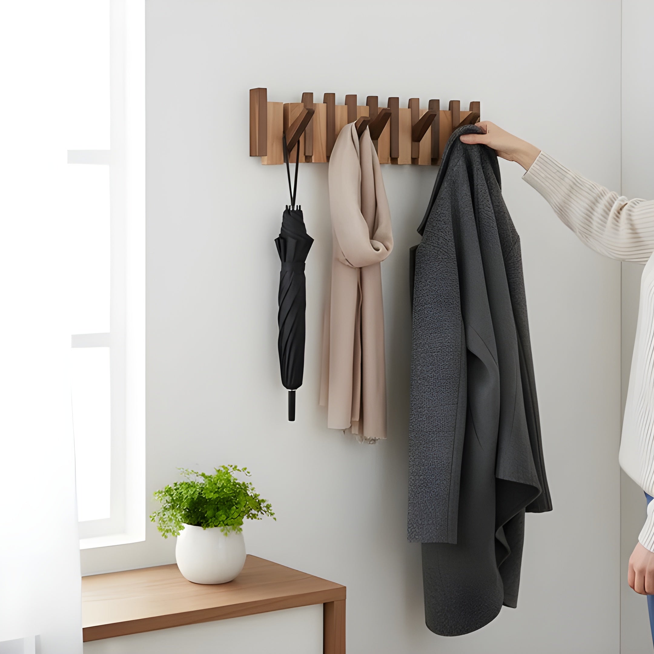 Skanto Elegant Kleiderbügel aus Holz im Klavierdesign – Stilvolles Kleiderständer-Set - Wandhaken