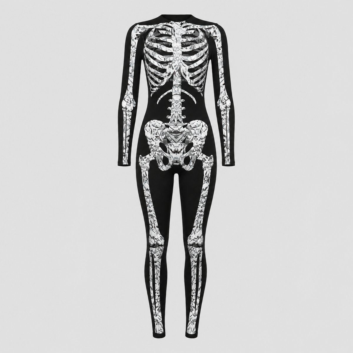 Skelett-Overall für Erwachsene – Eng anliegend Halloween-Kostüm - Schwarz / Knochen-Motiv 1 - Halloween-Kostüme