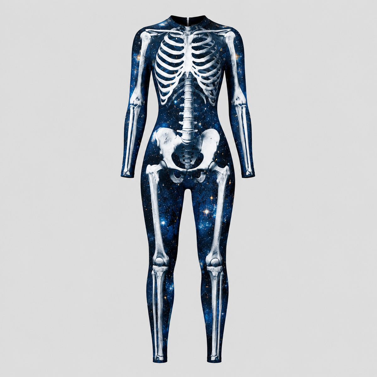 Skelett-Overall für Erwachsene – Eng anliegend Halloween-Kostüm - Blau / Knochen-Motiv 2 - Halloween-Kostüme