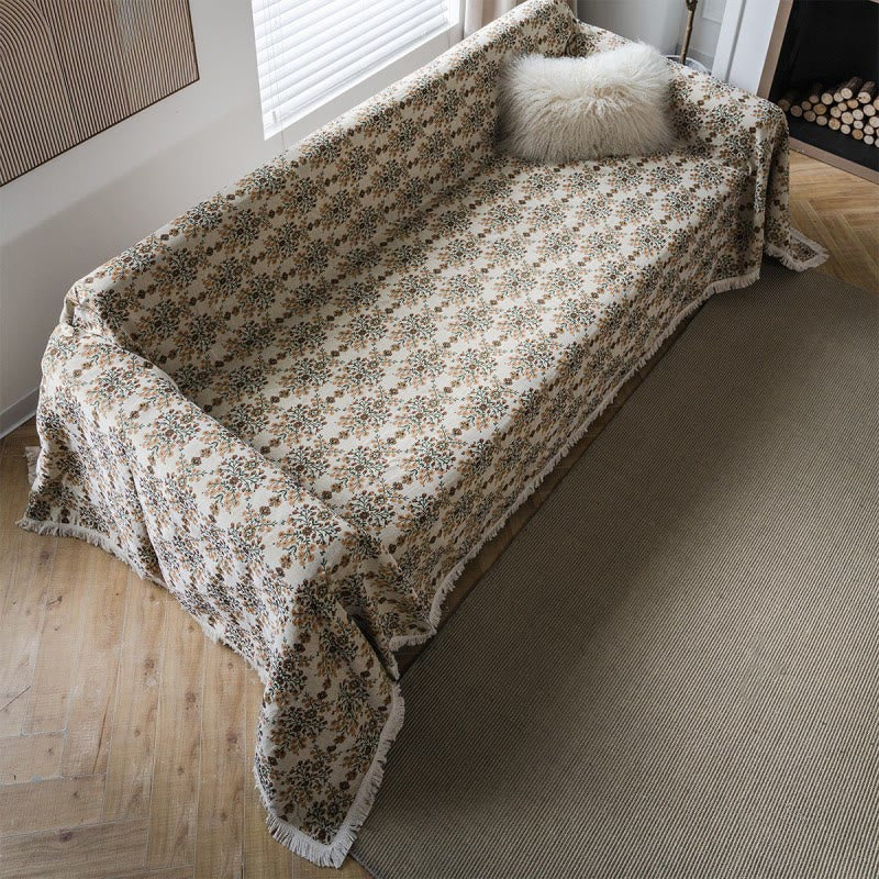 Sofabezug mit Blumenmuster und Quasten – Jacquard - Sofabezug
