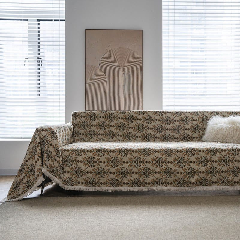 Sofabezug mit Blumenmuster und Quasten – Jacquard - Sofabezug