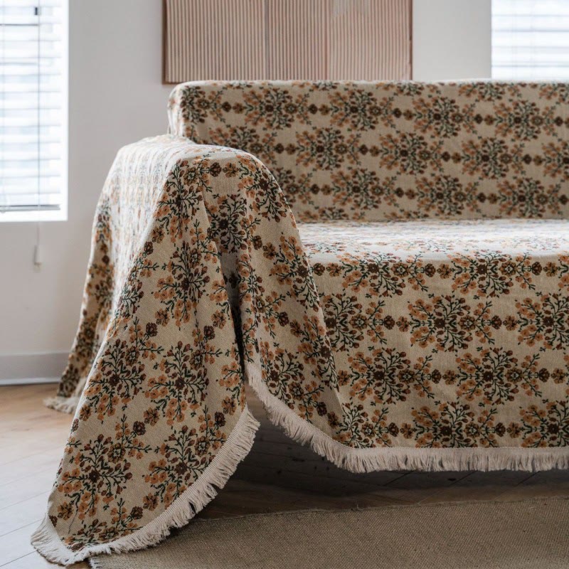 Sofabezug mit Blumenmuster und Quasten – Jacquard - Sofabezug