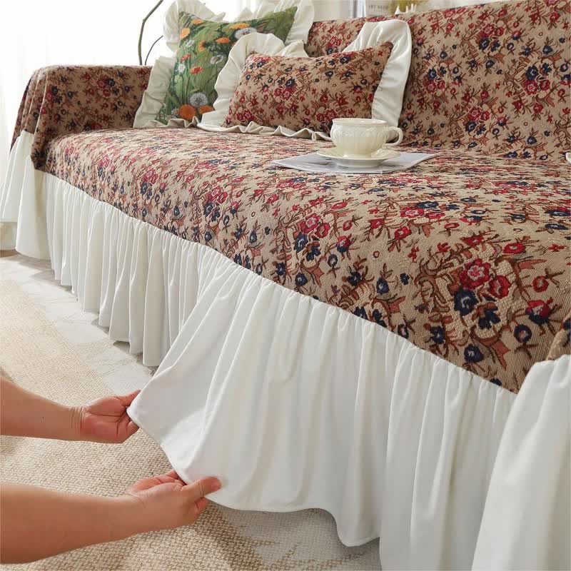 Sofabezug mit Vintage-Blumenprint und Rüschen - Sofabezug