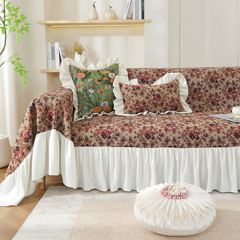 Sofabezug mit Vintage-Blumenprint und Rüschen - 51’’ x 71’’ (130x180 cm) - Sofabezug