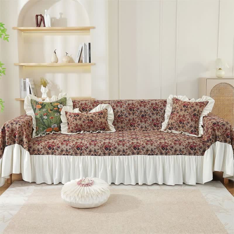 Sofabezug mit Vintage-Blumenprint und Rüschen - Sofabezug