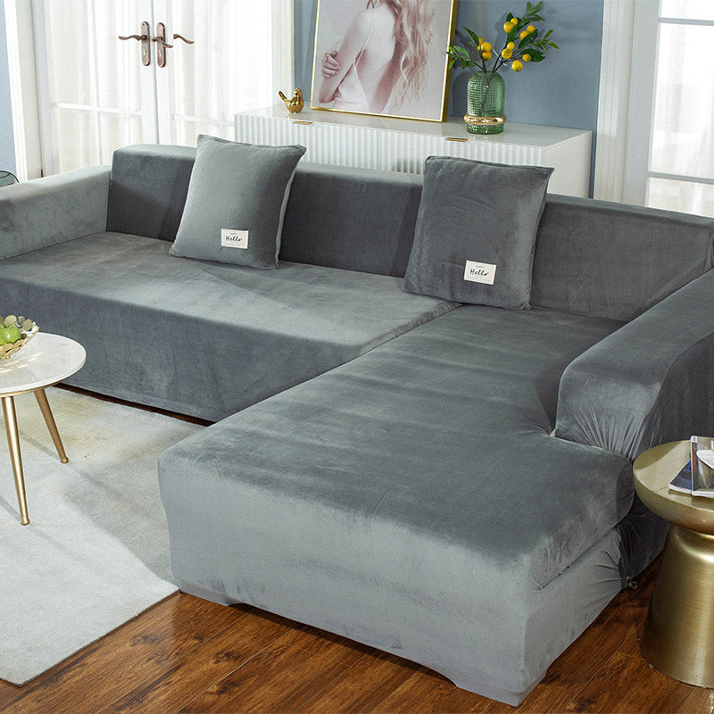 Sofabezug Stretch in Velourlook – einfarbig und elastisch - Hellgrau / 1-Sitzer 35’’ - 55’’ (90 cm - 140 cm) - Sofabezug