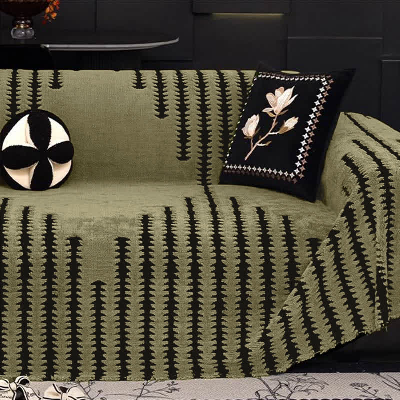 Sofaüberwurf aus Plüsch-Chenille mit Streifenmuster - Grün / 180 x 130 cm - Sofabezug