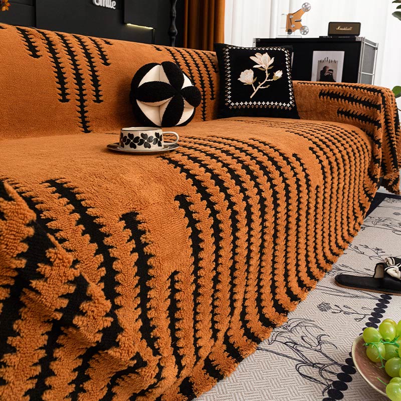Sofaüberwurf aus Plüsch-Chenille mit Streifenmuster - Sofabezug