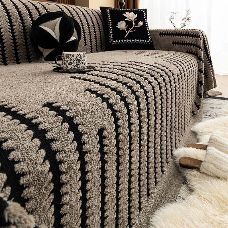 Sofaüberwurf aus Plüsch-Chenille mit Streifenmuster - Sofabezug