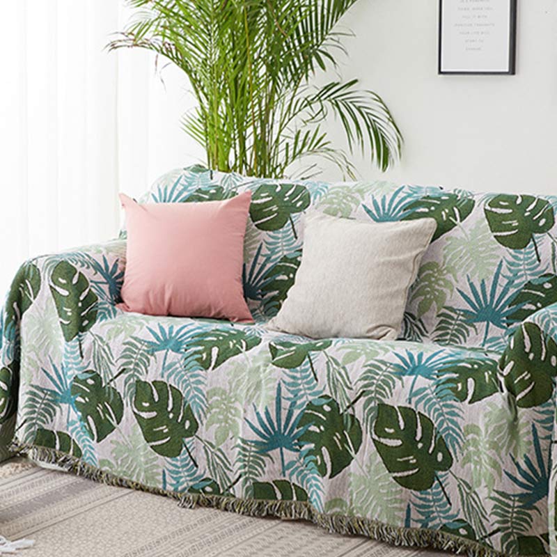 Sofaüberwurf mit Palmenmuster und Fransen – beidseitiges Tagesdecke - Sofaüberwurf
