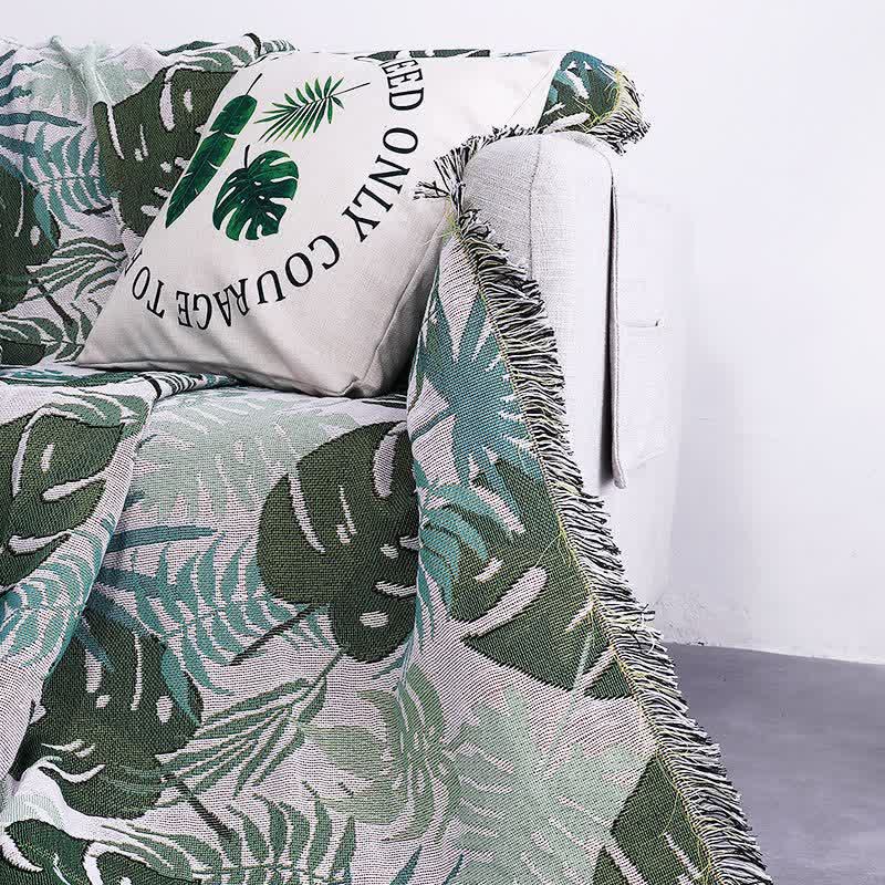 Sofaüberwurf mit Palmenmuster und Fransen – beidseitiges Tagesdecke - Sofaüberwurf