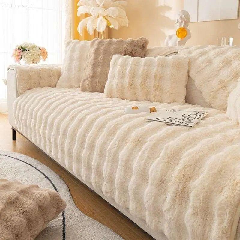 Sofia - Universal Plüsch Sofabezug L Form - Winter Warm Soft - 70x70cm / Weiches Weiß - Sofabezug