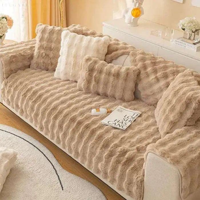 Sofia - Universal Plüsch Sofabezug L Form - Winter Warm Soft - 70x70cm / Haselnussbraun - Sofabezug